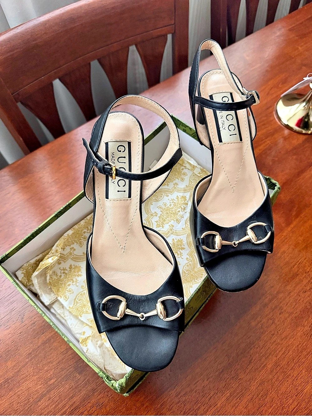 Gucci Horsebit Leather Slingback Sandals Black